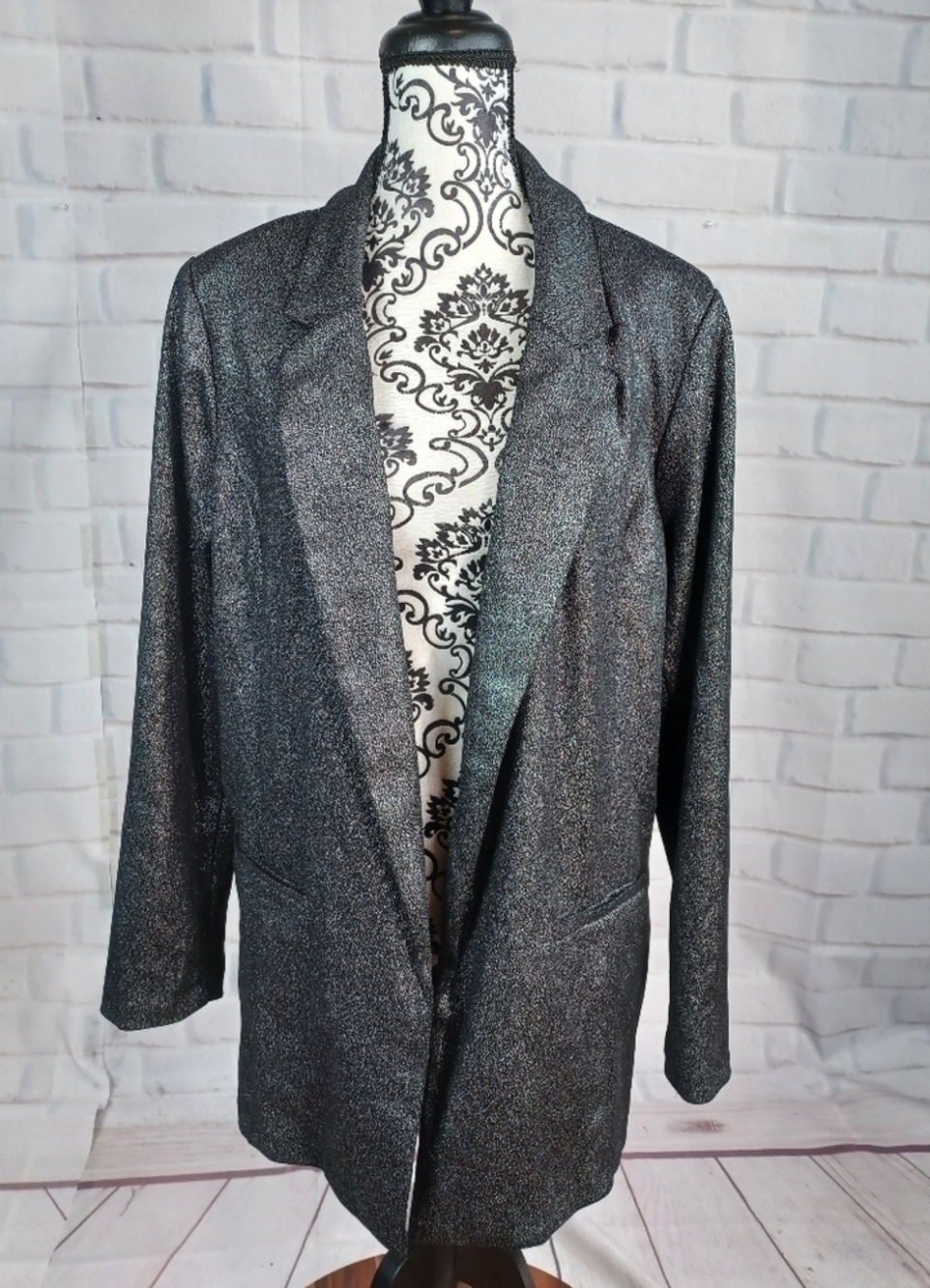 Apt 9 women's black sparkle open front jacket pockets size xxl stretch b11